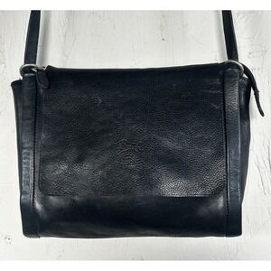 IL BISONTE Wanny Di Filippo Leather Slim Flap Crossbody Bag Vintage Black Italy